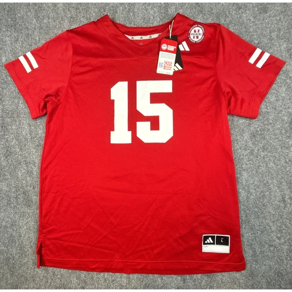 Adidas Nebraska Cornhuskers Raiola #15 Mens Large Football Jersey Red White NWT